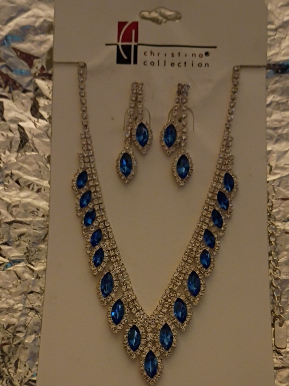 Blue Crystal Necklace and Earring Set